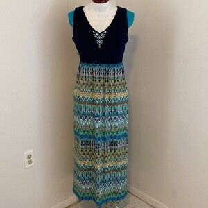 Ruby Rd Boho Beaded Lined Tank Style Top Pullover Maxi Womens Dress Size PS